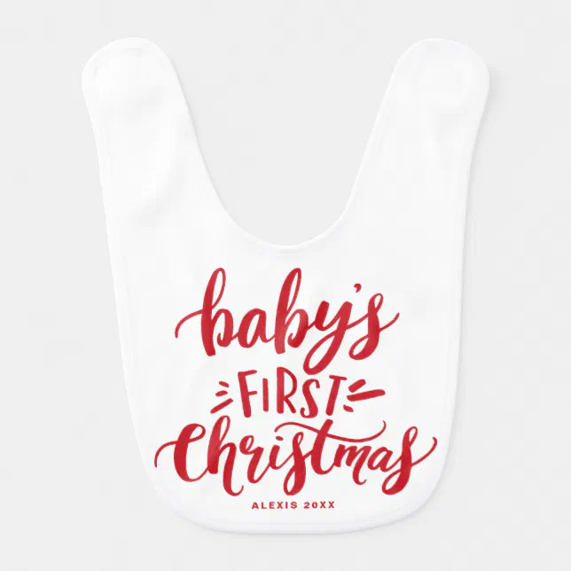 Baby's First Christmas Hand Lettering Personalized Bib | Zazzle