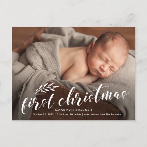 Babys First Christmas Handwritten Photo Holiday Postcard