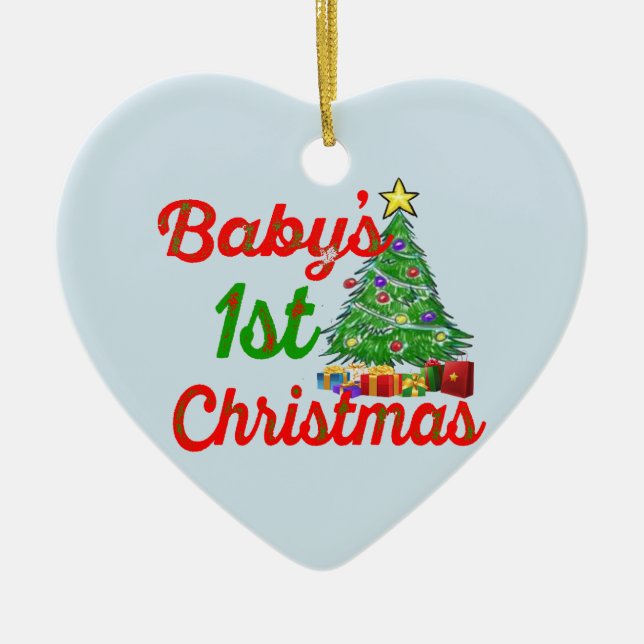 Baby's First Christmas Heart - Custom Photo Ceramic Ornament (Front)
