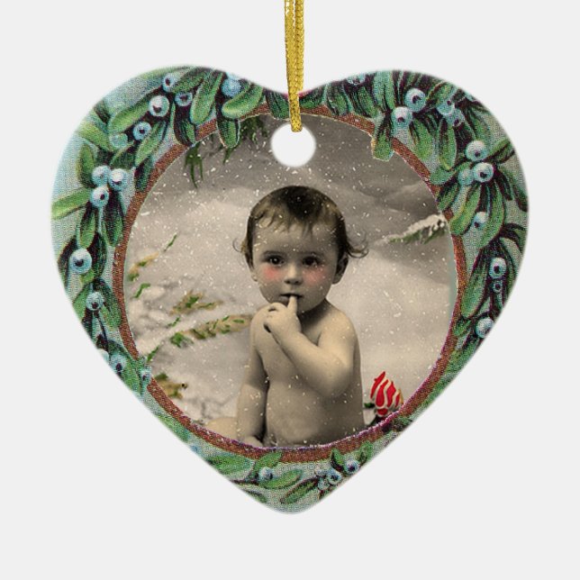 BABY'S FIRST CHRISTMAS HEART  PHOTO TEMPLATE CERAMIC ORNAMENT (Front)