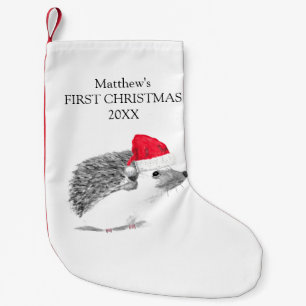 Baby's First Christmas Hedgehog Forest Boy Small Christmas Stocking