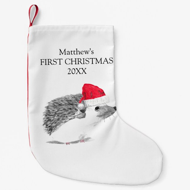 Baby's First Christmas Hedgehog Forest Boy Small Christmas Stocking (Front)