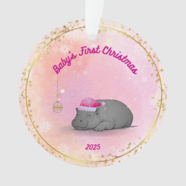 Baby's First Christmas-Hippo Ornament-Customizable Ornament (Front)