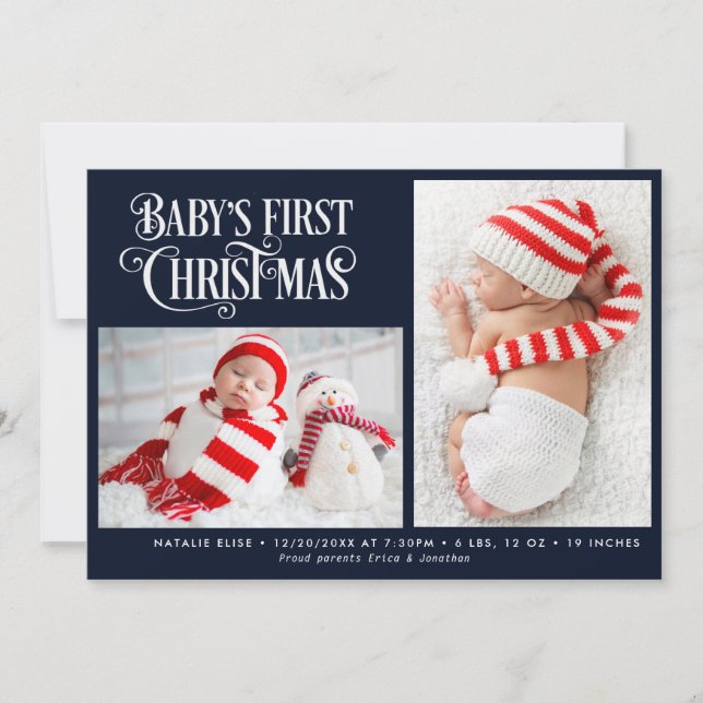 BABY'S FIRST CHRISTMAS holiday birth announcement (Front)