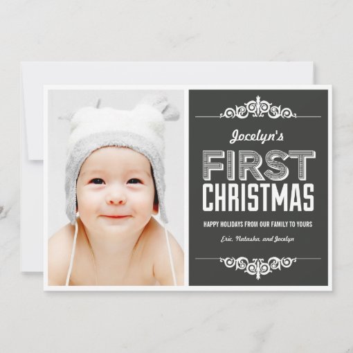 Baby's First Christmas Holiday Cards - Charcoal | Zazzle