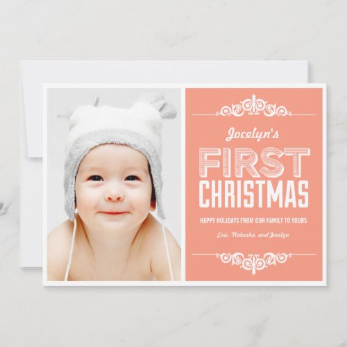 Babys First Christmas Holiday Cards _ Salmon