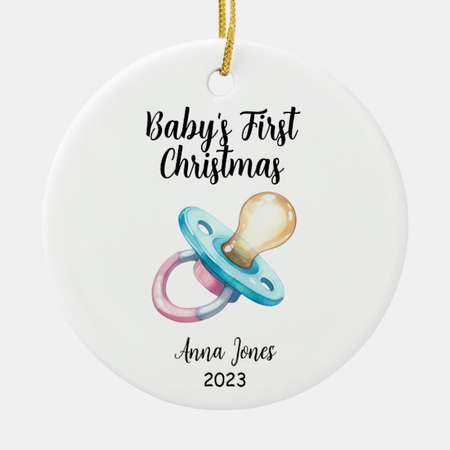 Baby's First Christmas Holiday Pacifier  Ceramic Ornament (Front)