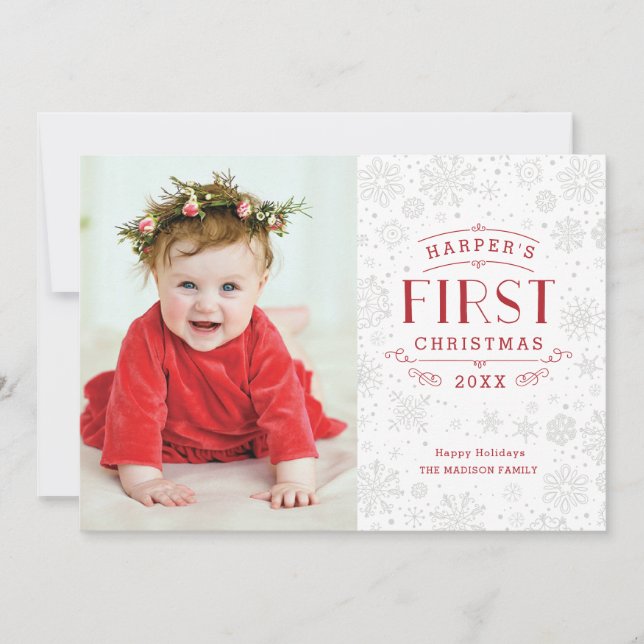 Baby's First Christmas Holiday Photo Card (Front)