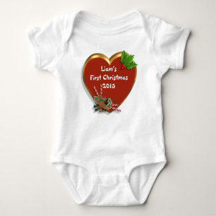 Babys First Christmas holiday t-shirt personalized Baby Bodysuit