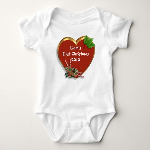 Babys First Christmas holiday t_shirt personalized Baby Bodysuit