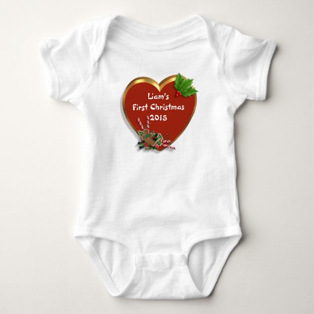Babys First Christmas holiday t-shirt personalized Baby Bodysuit (Front)