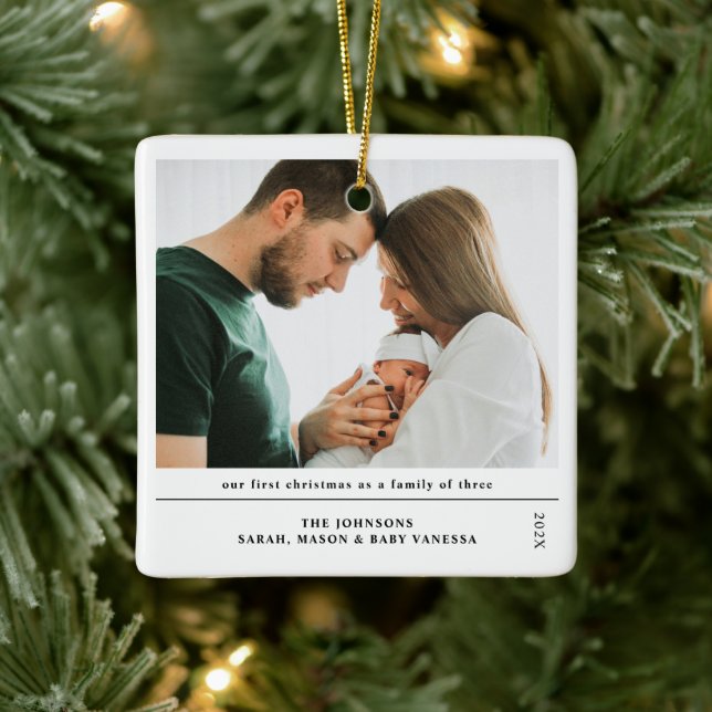 Babys First Christmas Joyful Birth Announcement Ceramic Ornament (Tree)