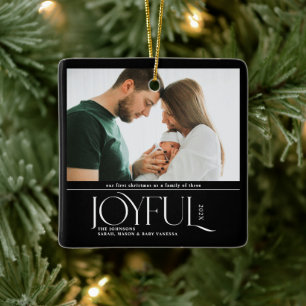 Babys First Christmas Joyful Birth Announcement Ceramic Ornament