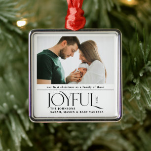 Babys First Christmas Joyful Birth Announcement Metal Ornament