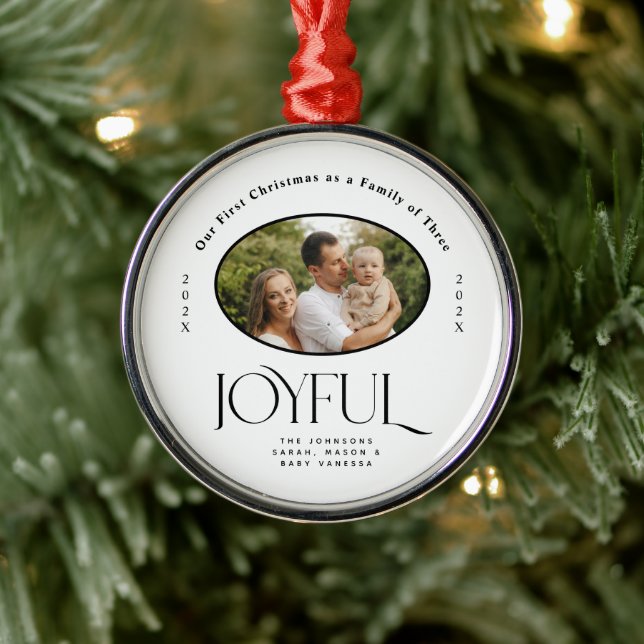 Babys First Christmas Joyful Birth Announcement Metal Ornament (Tree)