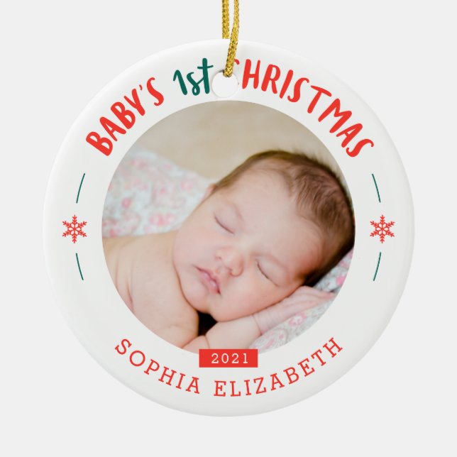 Baby's First Christmas Keepsake Ceramic Ornament (Front)