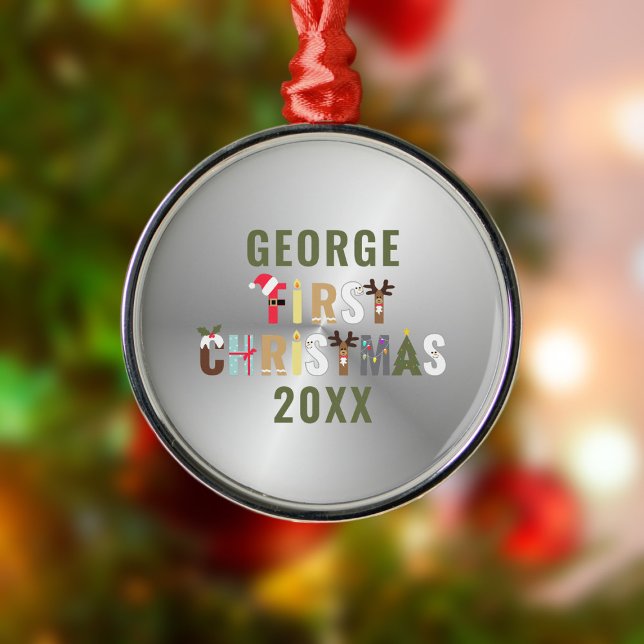 Baby's First Christmas Keepsake Metal Ornament (First Christmas Ornament for your little one's 1st Christmas. Just add their name. Lovely keepsake)