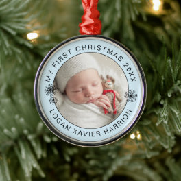 Baby's First Christmas Keepsake Photo Metal Ornament