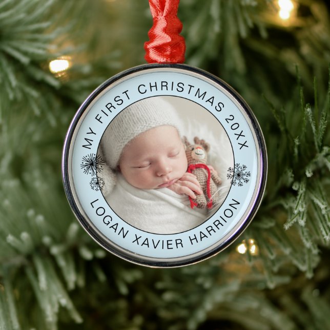 Baby's First Christmas Keepsake Photo Metal Ornament (Tree)