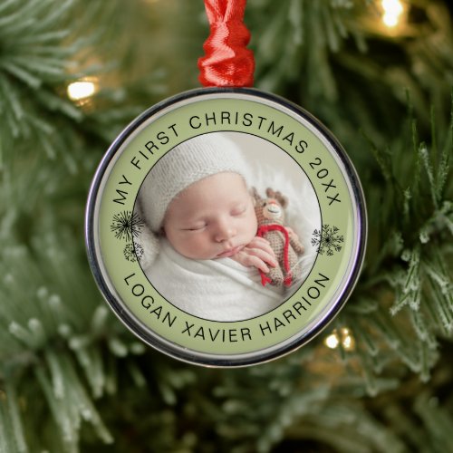 Babys First Christmas Keepsake Photo Metal Ornament
