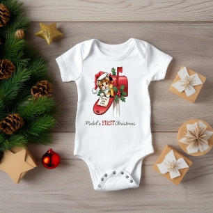 Baby's First Christmas Kitten Mailbox Baby Bodysuit