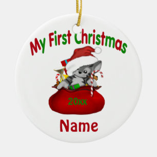 Babys First Christmas Kitty Personalized Ceramic Ornament