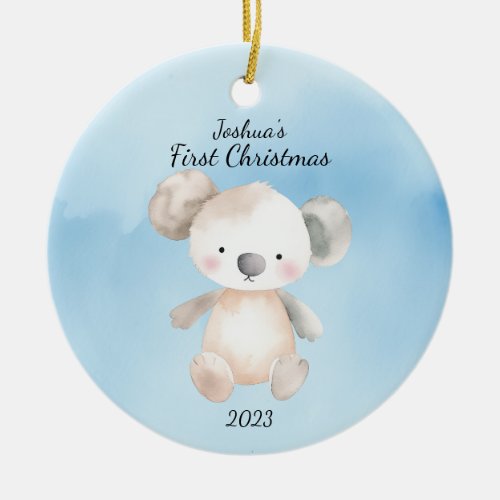 Babys First Christmas KoalaBear Blue Personalized Ceramic Ornament