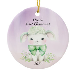 Baby's First Christmas Lamb Personalized Ceramic Ornament