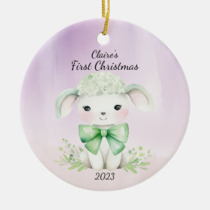 Baby's First Christmas Lamb Personalized Ceramic Ornament