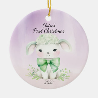 Baby's First Christmas Lamb Personalized Ceramic Ornament