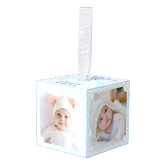 Baby's First Christmas | Light Blue Multi Photo Cube Ornament
