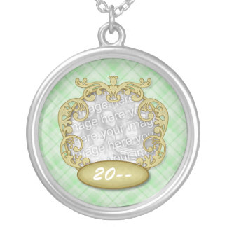 Baby's First Christmas Light Green Plaid Silver Plated Necklace