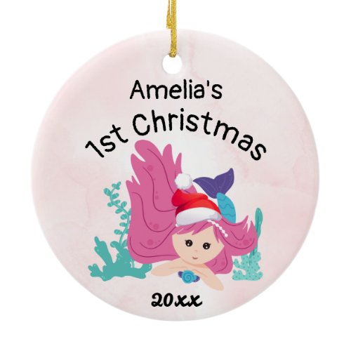 baby's first christmas mermaid 2023 Pink Custom  Ceramic Ornament