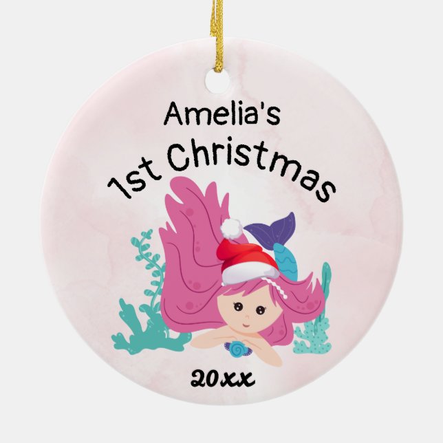 baby's first christmas mermaid 2023 Pink Custom  Ceramic Ornament (Back)