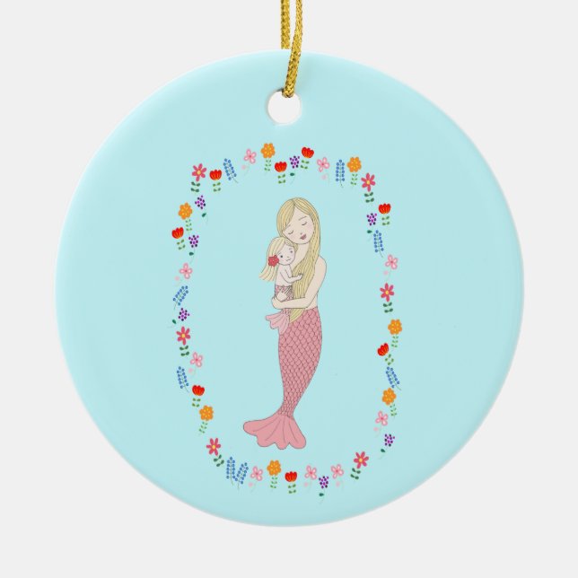 Baby's First Christmas Mermaid Girl Custom Name Ceramic Ornament (Front)