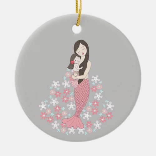 Babys First Christmas Mermaid Mom Girl Custom Ceramic Ornament