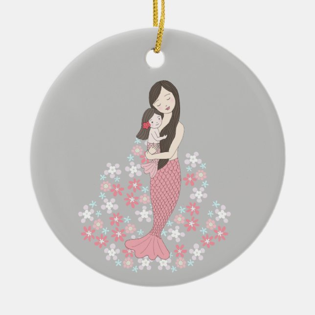 Baby's First Christmas Mermaid Mom Girl Custom Ceramic Ornament (Front)