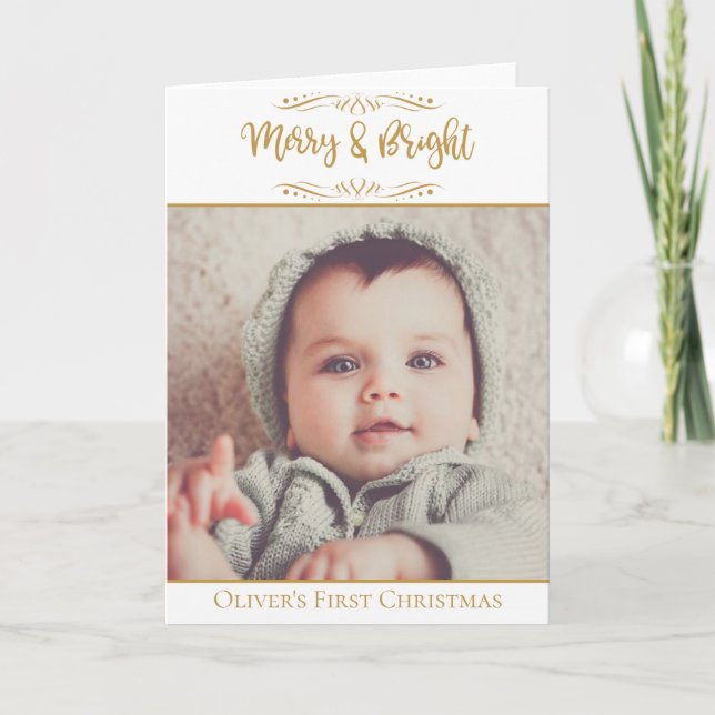 Baby's First Christmas Merry & Bright BABY'S PHOTO Card (Front)