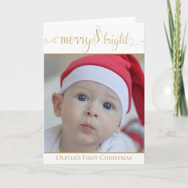 Baby's First Christmas Merry & Bright BABY'S PHOTO Card (Front)