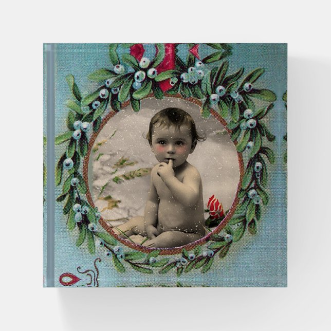 BABY'S FIRST CHRISTMAS MISTLETOES  PHOTO TEMPLATE PAPERWEIGHT (Front)