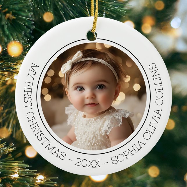 Baby's First Christmas Modern 2 Photo Newborn Name Ceramic Ornament (Baby's First Christmas Modern 2 Photo Newborn Name Ceramic Ornament)