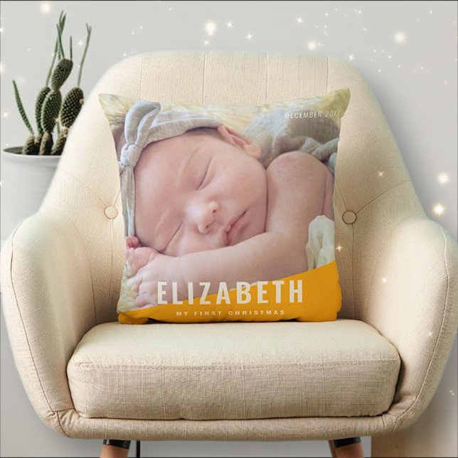 Baby's First Christmas Modern Chic Photo Year Throw Pillow (Creator Uploaded)