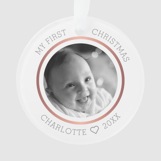 Baby's First Christmas Modern Elegant Photo Ornament (Front)