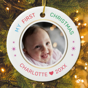 Baby's First Christmas Modern Photo Ceramic Ornament