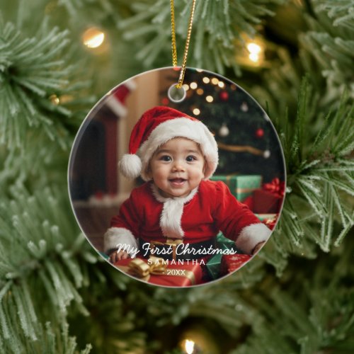 Babys First Christmas Modern Photo Ornament