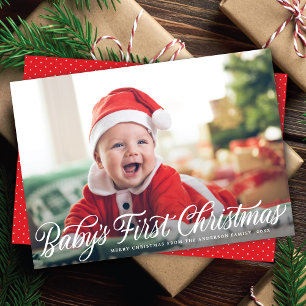 Baby's First Christmas Modern Script Photo Holiday Card