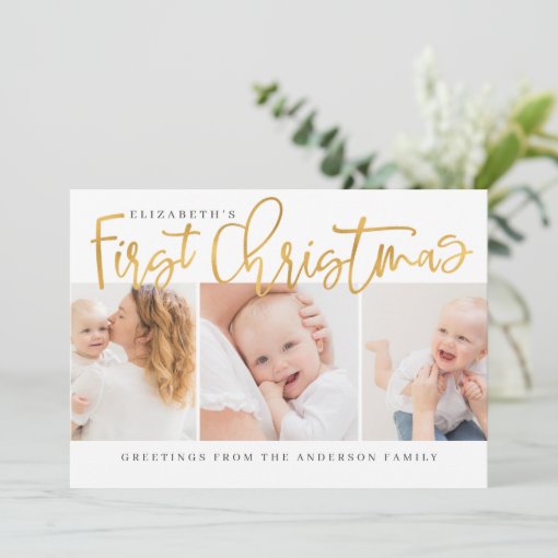 Baby's First Christmas Modern Simple Chic Photo Holiday Card | Zazzle