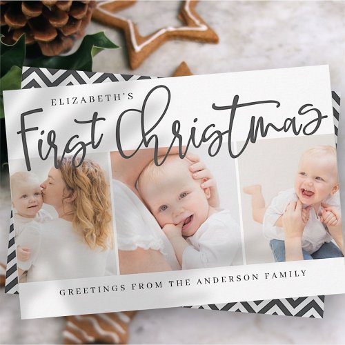 Babys First Christmas Modern Simple Chic Photo Holiday Card