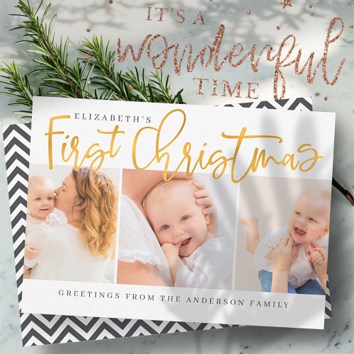 Babys First Christmas Modern Simple Chic Photo Holiday Card