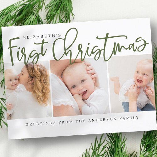 Babys First Christmas Modern Simple Chic Photo Holiday Postcard